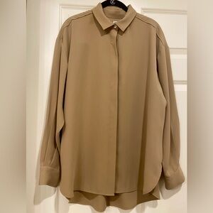 Toteme Contemporary Minimalist Quiet Luxury Tan Button Down Top